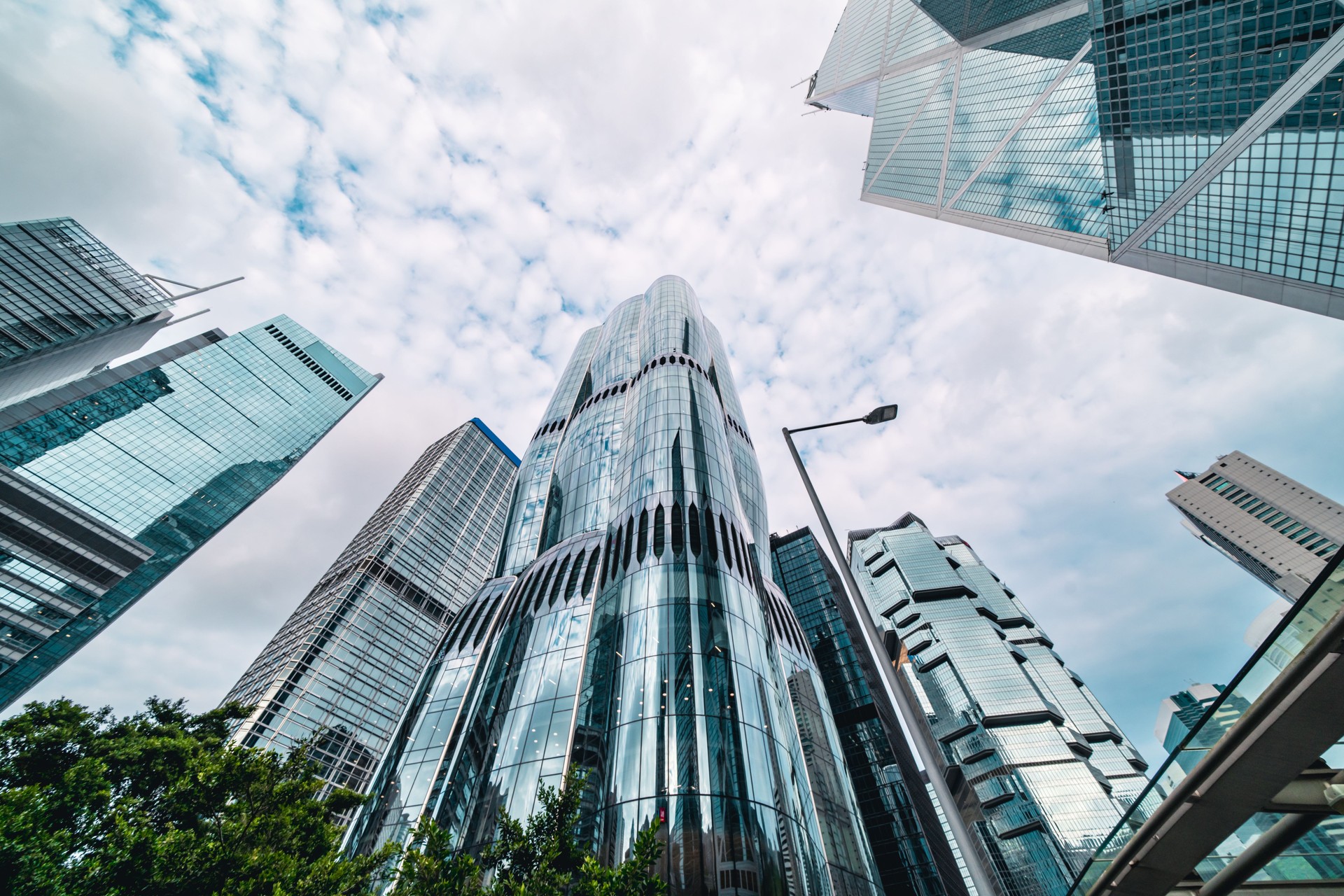 Modern skyscrapers reaching for the sky in hong kong's financial district